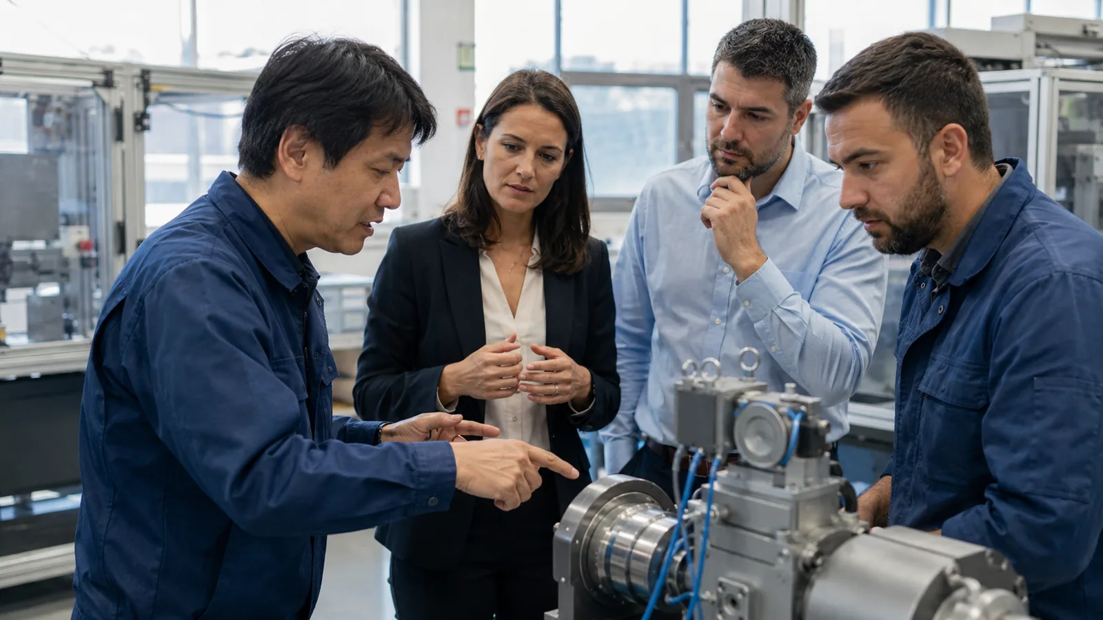 Interpretación técnica de japonés durante una visita industrial
